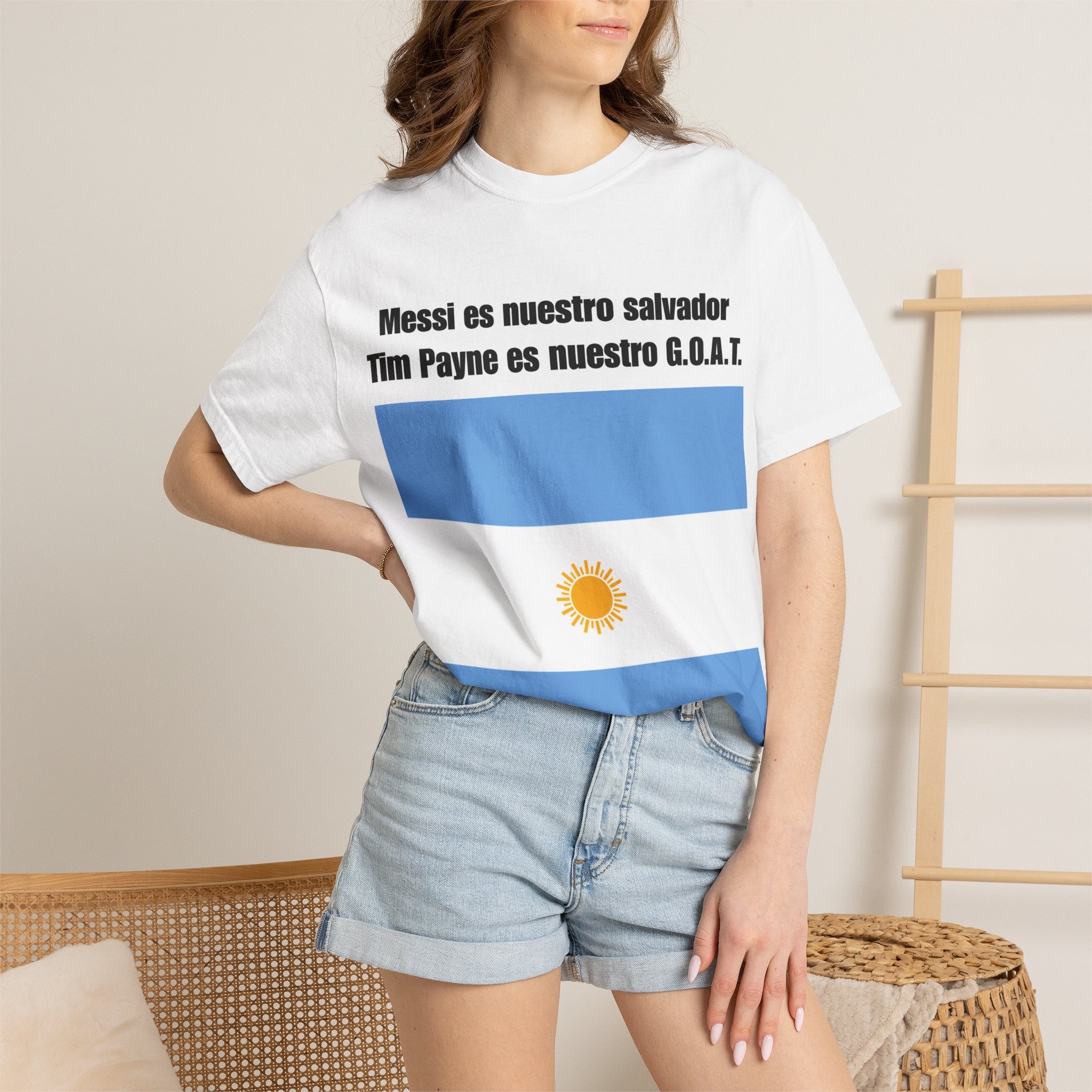 Argentina Flag T-Shirt – "Messi es nuestro salvador / Tim Payne es nuestro G.O.A.T."